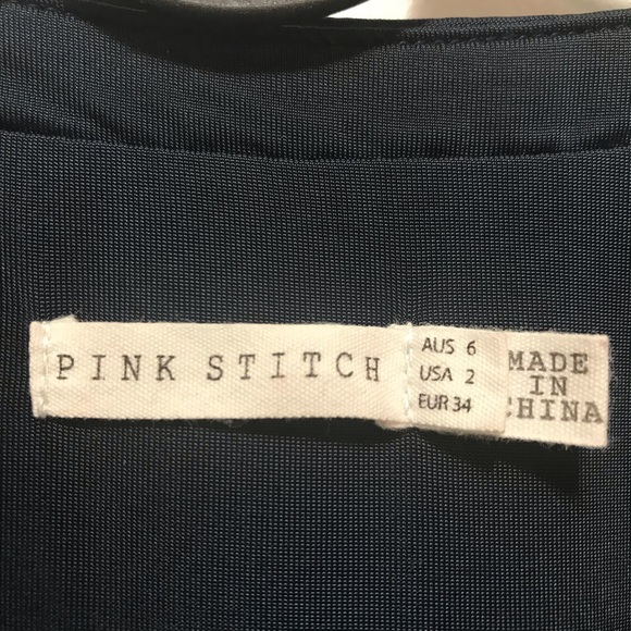 Pink Stitch pleated low v-neck sleeveless (navy) blue midi dress size 2 - Picture 6 of 10